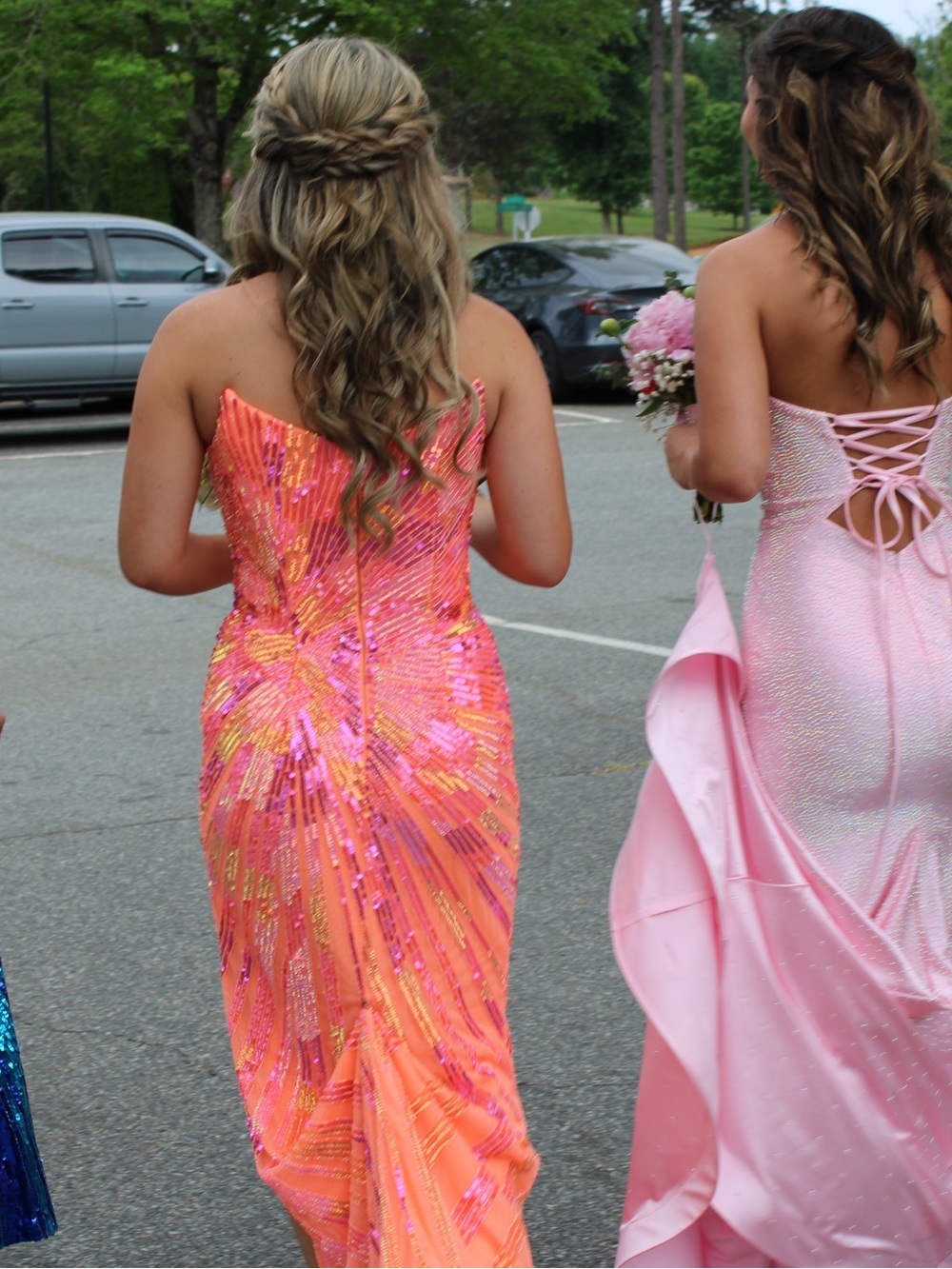 Sparkling Coral-Orange Sequin Prom Dress with Plunge V-Neck - Picture 4 of 5